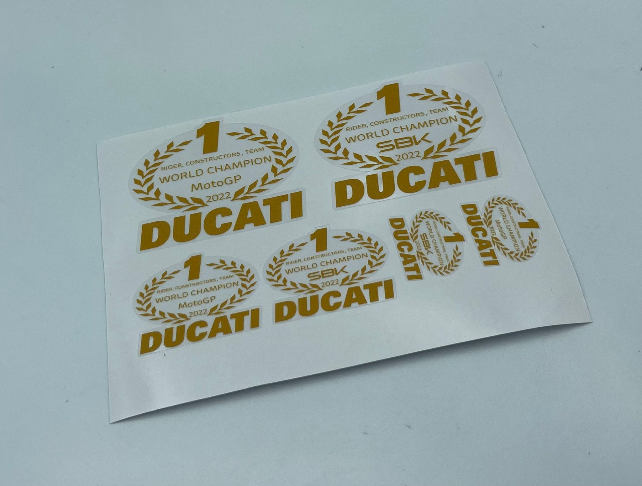 kit stickers DUCATI Moto Gp sbk world champion Bagnaia Bautista 65 19 desmo  LIKE GOLD, adesivi DUCATI campione del mondo Moto Gp sbk Bagnaia Bautista  63 19 simil oro – Shop CC-Racing