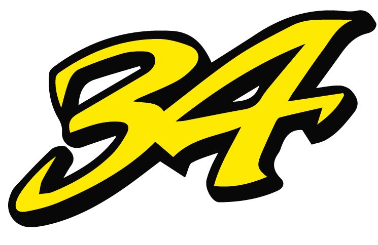 Adesivo Stickers Numero Gara 34 KEWIN SCHWANTZ Tribute 500 USA 100 x 58 mm white yellow